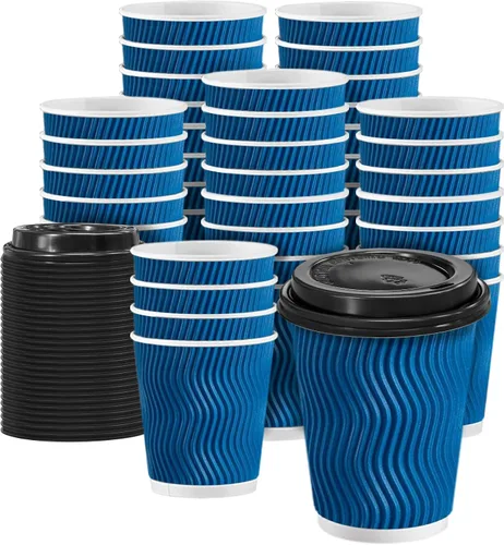 Miniatura 8 de Clawsoff Paquete de 100 tazas de café con tapas, de 8 onzas, desechables, aisladas, onduladas, para bebidas frías/calientes, oficina, hogar, tienda