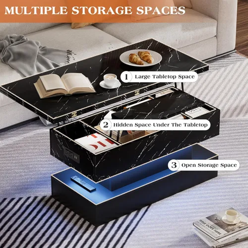 Miniatura 5 de SYESWAY Mesa de Centro Elevable de 39.4" con Estación de Carga, Mesa de Centro Multifuncional 4 en 1 con Almacenamiento y Compartimentos Ocultos