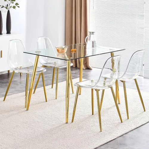 Miniatura 3 de Juego de 4 sillas de comedor transparentes, sillas de acrílico transparente con patas de metal, sillas de cocina modernas, ideales para mostrador