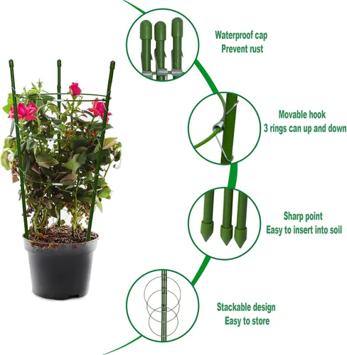 Miniatura 5 de Jaulas de tomate pequeñas de 18 pulgadas, paquete de 4 enrejados de jardín ajustables para plantas trepadoras de interior y exterior, estacas