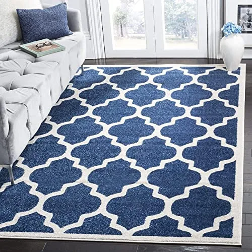 Miniatura 5 de SAFAVIEH Amherst Collection AMT420E - Alfombra para pasillo, 2 pies 3 pulgadas x 7 pies, beige y gris claro, diseño de enrejado marroquí,