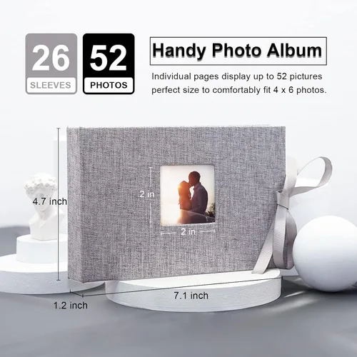 Miniatura 2 de Vienrose Álbum de fotos pequeño de 4 x 6 pulgadas, mini libro de fotos con bolsillos, páginas transparentes con capacidad para 52 fotos, cubierta