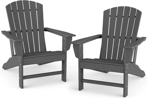 BRIOPAWS - Juego de 2 sillas Adirondack | Tamaño grande | Silla para hoguera | Plástico HDPE | Para todo tipo de clima | para terraza, al aire gris