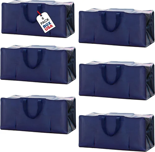Miniatura 9 de BOX USA Paquete de 4 bolsas de mudanza con asas fuertes y cremalleras, bolsas de embalaje extragrandes resistentes para almacenamiento, cajas