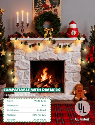 Miniatura 4 de Paquete de 25 bombillas LED transparentes C7, bombillas de repuesto de Navidad con base de candelabro E12, bombillas blancas cálidas inastillables