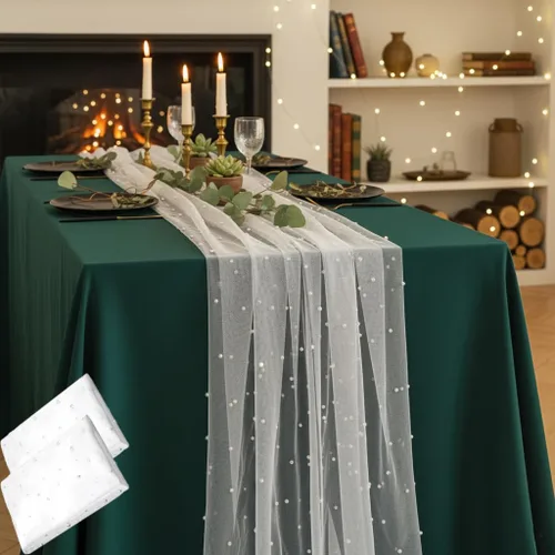 Miniatura 6 de Mantel de boda de 10 pies de gasa y tul perla