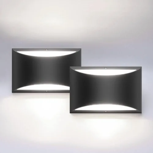 Aipsun Juego de 2 apliques de pared LED modernos negros para interiores, con cable arriba y abajo, para sala de estar, dormitorio, pasillo, pasillo,