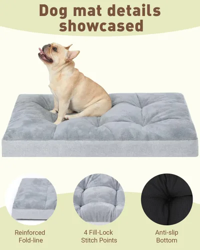Miniatura 3 de NUPIDA Cama Lavable para Perros Extra Grandes, Cama de Jaula XXL Cojín de Perrera para Mascotas de Felpa con Fondo Antideslizante, Tapete para Gris