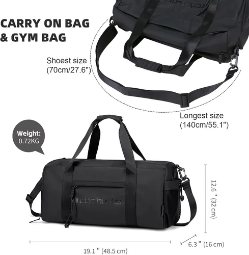 Miniatura 2 de ARCTIC HUNTER AH Bolsa de gimnasio pequeña para hombres y mujeres con compartimento para zapatos, ideal para deportes, viajes y viajes nocturnos