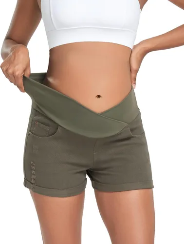 Miniatura 4 de HOFISH Women's Stretchy Maternity Jeans Shorts Over The Belly Denim Shorts Pants Comfy Workout Casual Pregnancy Shorts