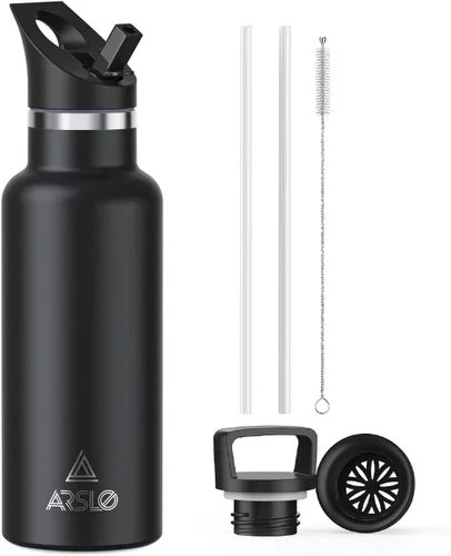 Miniatura 34 de Botellas de agua de doble pared de acero inoxidable, botella aislada al vacío con tapa con popote, botella de agua aislada mantiene el agua fría