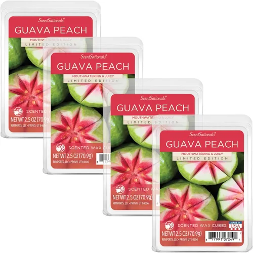 Scentsationals Fragancia de cera perfumada para derretir – Guayaba Peach – Paquete de cubos de cera, tarta calentadora para el hogar, barra de vela
