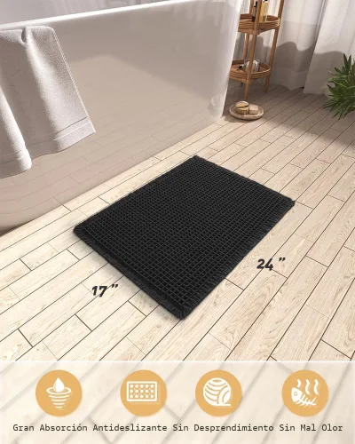 Miniatura 2 de AMOAMI Tapete de baño mejorado con diseño de gofre, súper absorbente, antideslizante, para suelo de baño, lavable a máquina, con borlas, tapetes