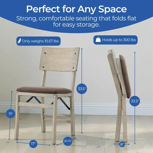 Miniatura 3 de Stakmore Classic Comfort - Sillas plegables de madera con respaldo curvo con asientos acolchados, juego de 2 sillas de comedor plegables sin