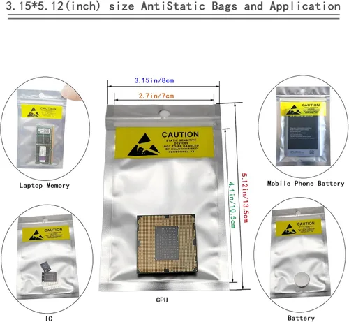 Miniatura 3 de 100 bolsas de blindaje ESD resellables de 3.15 x 5.12 pulgadas, bolsas antiestáticas con sello de cierre de cremallera, bolsas antiestáticas