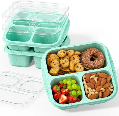 Miniatura 11 de Cajas de aperitivos (paquete de 3) – Cajas Bento apilables con 3 compartimentos, recipientes de preparación de comidas reutilizables, recipientes