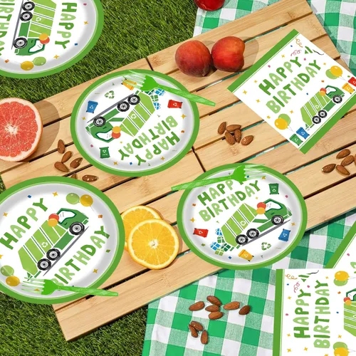 Miniatura 3 de Platos de papel para camión de basura, 96 unidades, decoraciones de cumpleaños, camiones de basura, suministros de fiesta, camiones de basura
