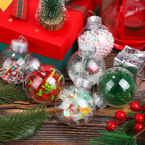 Miniatura 4 de 50 Piezas Adornos de Bola Redondos de Navidad de Plástico Transparente de 2.36 Pulgadas a Granel Parte Superior Removible Adornos Colgantes