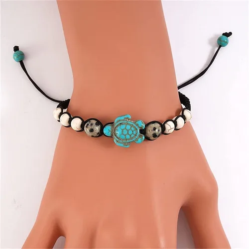 Miniatura 2 de Pulsera de tortuga, pulsera ajustable, pulsera trenzada para mujer, hecha a mano, joyería de playa