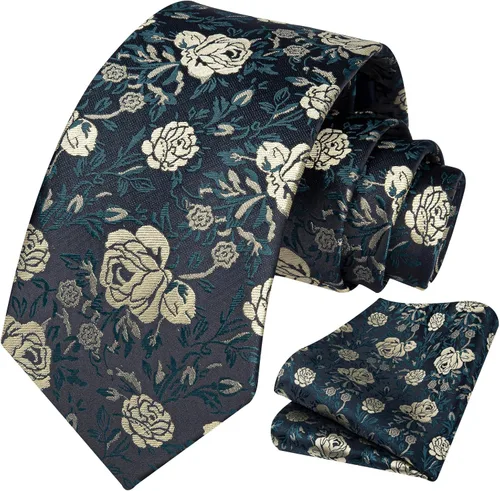 Miniatura 90 de Corbatas florales tejidas clásicas para hombre, corbata cuadrada de bolsillo, corbatas formales para hombres, boda con pañuelo