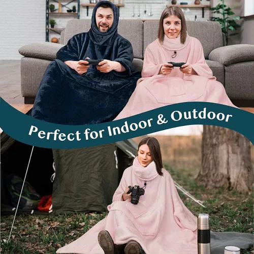 Miniatura 6 de PAVILIA - Poncho de manta portátil para mujer y hombre, sudadera con capucha y calentador de cuello de gran tamaño, suéter de forro polar suave