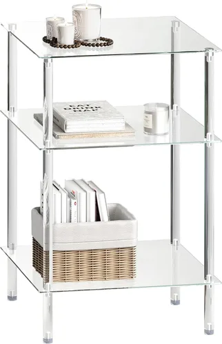 Miniatura 15 de Mesa auxiliar de vidrio templado, mesa de centro acrílica, mesita de noche transparente de 2 niveles, mesa de café transparente, para espacios