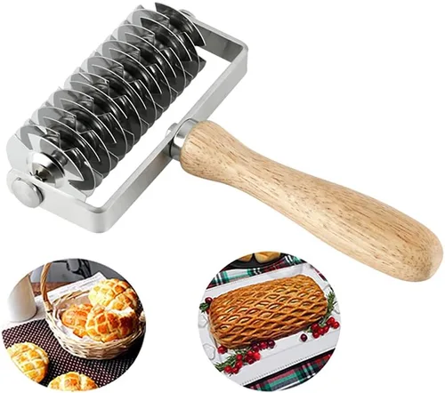 Rodillo de acero inoxidable para masa de celosía Pizza Roller Cutter Cocina Herramientas para hornear Amarillo-2