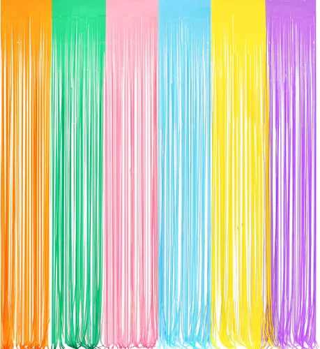 GREATRIL - Fondo de fiesta con cortina de oropel en tonos pastel, cortina de flecos de papel aluminio para cabina de fotos y cumpleaños, Pascua,