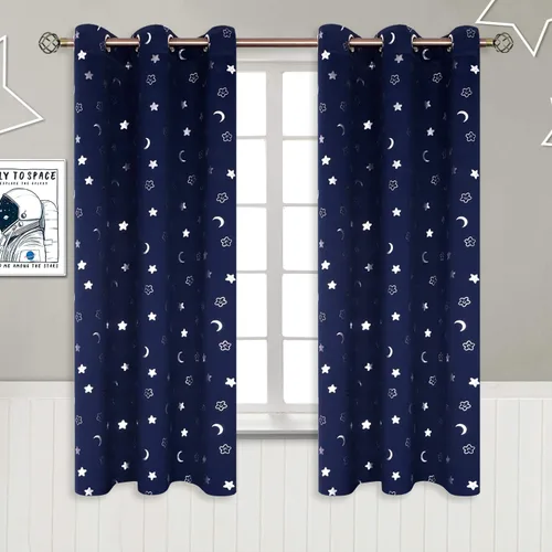 Miniatura 120 de BGment Cortinas opacas para dormitorio infantil, con aislamiento térmico, con ojales, estampado de estrellas plateadas, cortinas para oscurecer