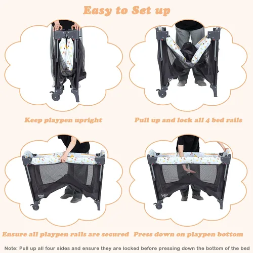 Miniatura 3 de Baby Joy Paquete y juego 4 en 1, cama de noche para bebé con moisés, 3 alturas ajustables, caja de música, fácil de instalar, cuna plegable