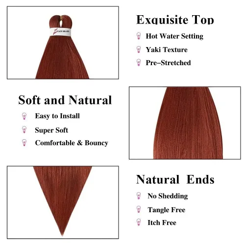 Miniatura 4 de Cabello para Trenzar Oscuro Pre-Estirado Jengibre Trenzas Fáciles Cobre Trenzas EZ Textura Yaki Fijado con Agua Caliente Cabello Sintético N.º 350