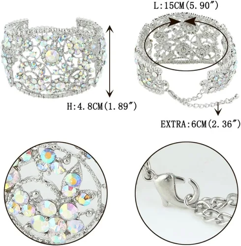 Miniatura 3 de EVER FAITH Art Deco Wave Bracelet for Women Girl Iridescent Clear AB Austrian Crystal Silver-Tone