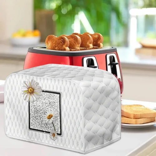 Miniatura 4 de Daisy Print 2 Slice Tostador Cover White Anti-Sputtering Pan Tostador Cover Cover Cover Dust Cover Pequeño Protector Lavable Electrodomésticos