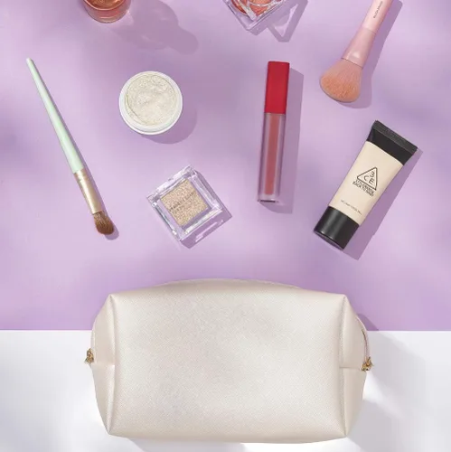 Miniatura 4 de Bolsa de cosméticos de piel sintética para mujer, bolsa de maquillaje minimalista para uso diario, bolsa de almacenamiento portátil, pequeña bolsa