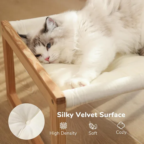 Miniatura 2 de FUKUMARU Hamaca Cama para Gatos, Cómodo Sofá de Terciopelo para Gatos de Interior, Percha de Madera Elevada para Gatos, Sofá para Mascotas de 21