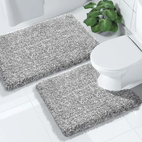 Miniatura 19 de Yimobra Juego de 2 alfombras de baño, alfombra de baño suave y absorbente y alfombra de inodoro en forma de U con respaldo antideslizante, lavable a