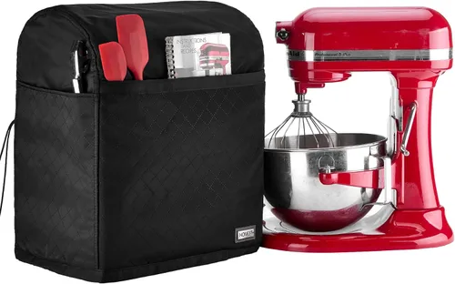 Miniatura 7 de HOMEST Funda Acolchada Antipolvo para Batidora de Pie con Bolsillos Compatible con KitchenAid de 5/4.5 Cuartos de Galón Cabezal Inclinable, Negro
