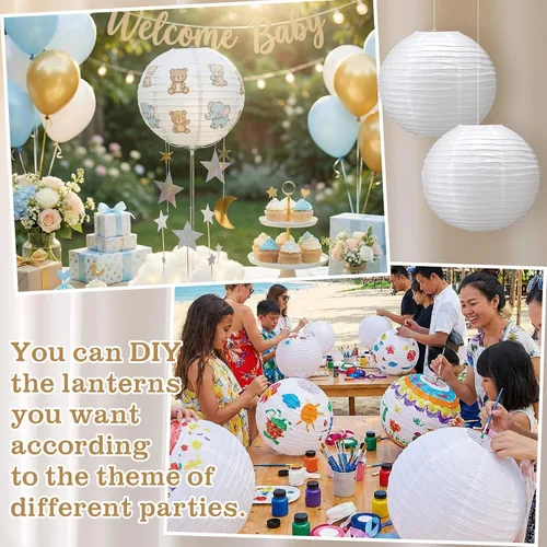 Miniatura 6 de Glooglitter 5 linternas grandes de papel blanco de 18 pulgadas, lámpara de papel redonda de luna china, lámparas japonesas gigantes colgantes