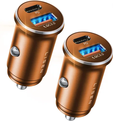 Miniatura 12 de LISEN Cargador de Coche USB C [2 Pack] [Mini y Metal] Cargador USB para Encendedor de Cigarrillos Carga Rápida [PD QC 3.0] Cargador de Teléfono