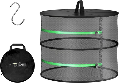 Miniatura 14 de iPower Red de secado plegable de malla para hierbas de 2 pies y 6 capas con cremalleras, anillo resistente para plantas hidropónicas, bolsa