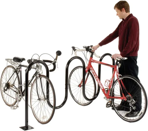 Miniatura 4 de Global Industrial 68" L Wave Portabicicletas, negro, montaje con brida, capacidad para 7 bicicletas