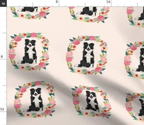 Miniatura 3 de Spoonflower Fabric - Inch Border Collie Black White Wreath Florals Dog Floral Dogs Collies Printed on Chiffon Fabric Fat Quarter - Sewing Fashion