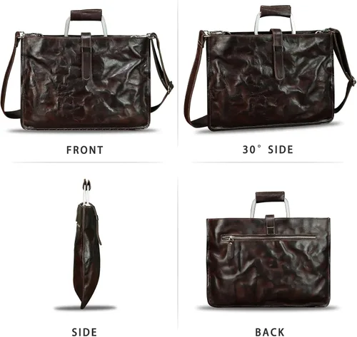 Miniatura 4 de Maletín delgado de cuero genuino para hombres y mujeres, bolso bandolera vintage para computadora portátil de negocios