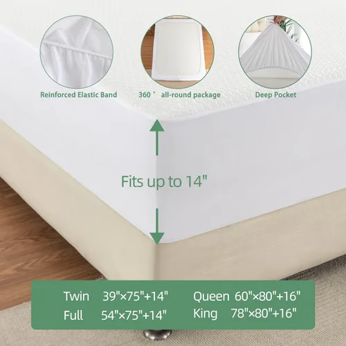 Miniatura 7 de Protector de colchón tamaño individual 100% impermeable, transpirable, refrescante, 3D, de viscosa de bambú, hipoalergénico, sábana bajera elástica