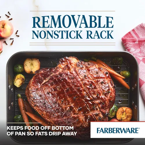 Miniatura 4 de Farberware Bakeware - Asador de acero antiadherente con estante plano, 11 pulgadas x 15 pulgadas, gris