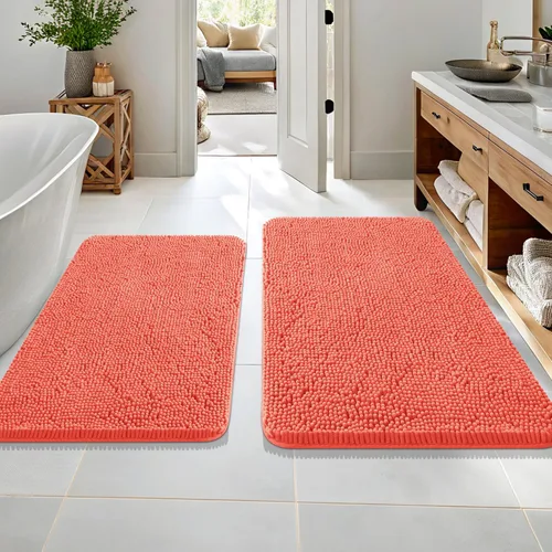 Miniatura 177 de OLANLY Juego de alfombras de baño de 2 piezas, alfombras de baño de chenilla suave y absorbente y alfombra de contorno en forma de U para inodoro