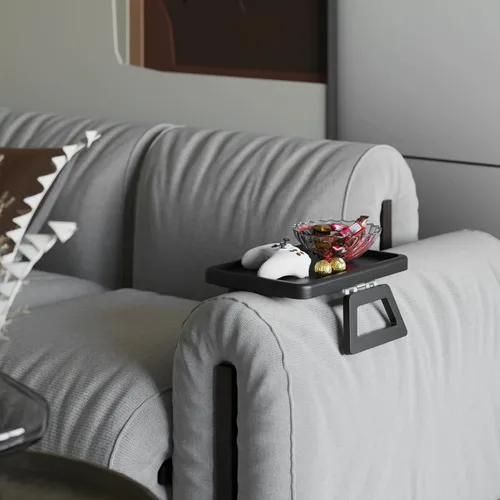 Miniatura 6 de Tinamo Bandeja de brazo de sofá de acacia, mesa rectangular para reposabrazos de sofá, accesorios de sofá, organizador para sillón, bandeja con clip