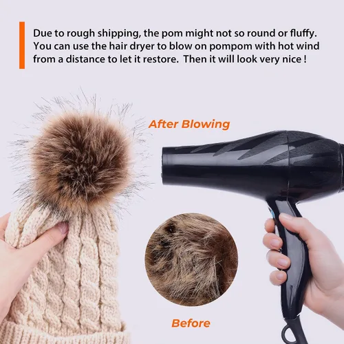 Miniatura 6 de Livingston Gorro de punto suave de invierno para mujer con pompón de piel sintética