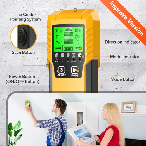 Miniatura 7 de Detector de pernos Sensor de pared Escáner de pared - Detector de pernos 5 en 1 con sensor electrónico, escáner de pared con pantalla LCD