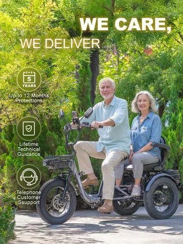 Miniatura 8 de Folding Electric Tricycle for Adults 2 Seater, 20MPH 100 Miles 4" Wide Fat Tire Electric Trike, 3 Wheel Electric Bike 1200W, 48V 20AH Battery
